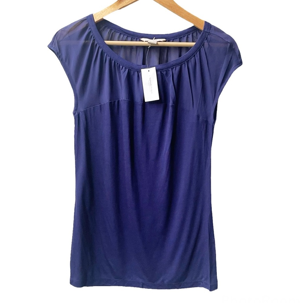 NEW Banana Republic Royal Purple Short Sleeve Sheer Top Size Small